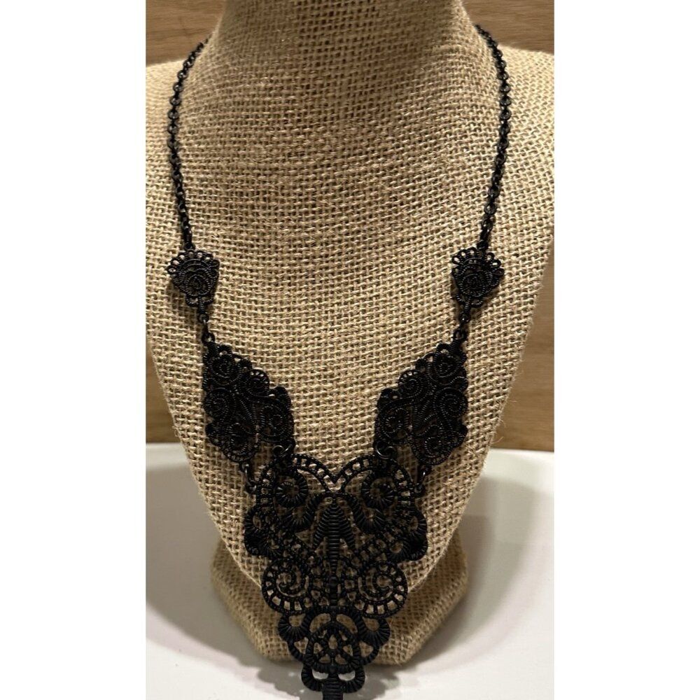 Off Park Collection Necklace Black Metal Open Work Lace Scrollwork Goth Cosplay